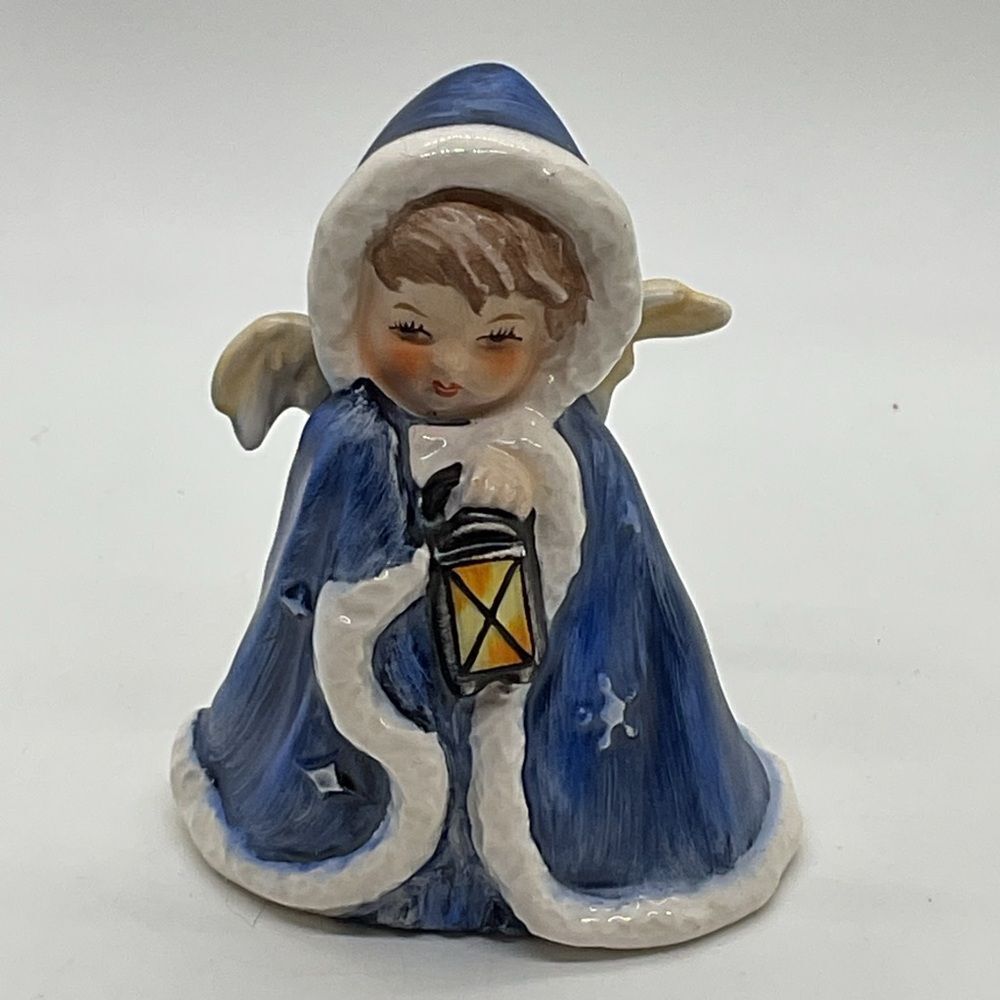 Vintage W. Goebel Rob 412 Blue and White Angel With Lantern Ceramic Figurine